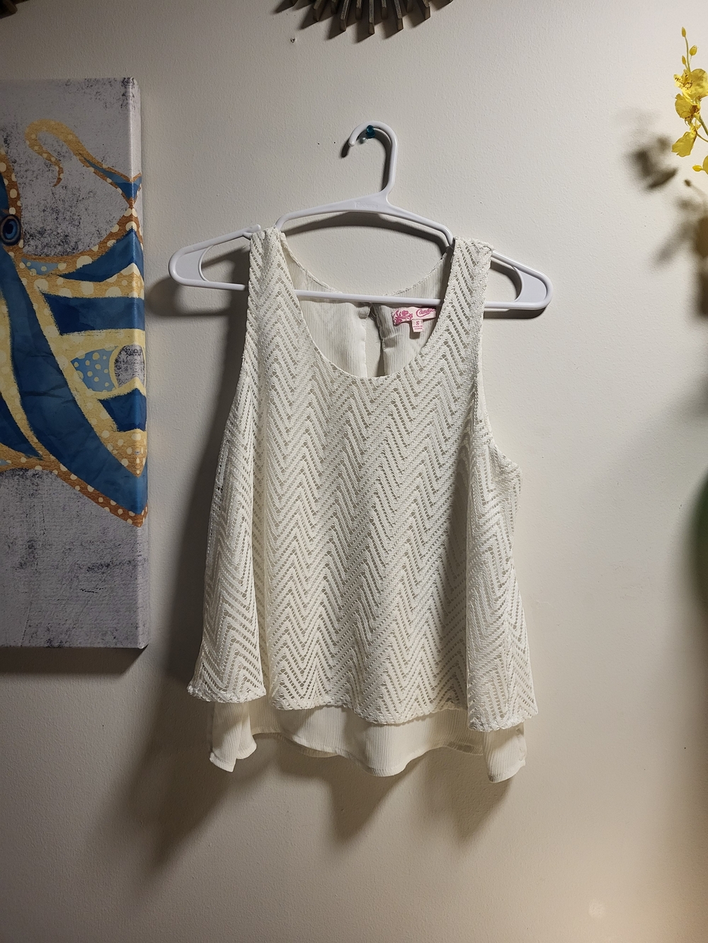 Candie's Ivory Chevron Lace Overlay Sleeveless Top